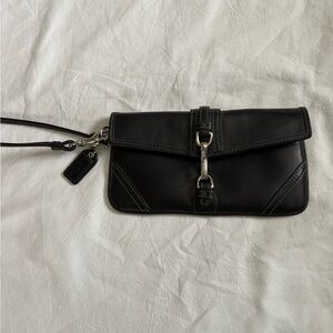 Coach Black Leather Wristlet Clutch